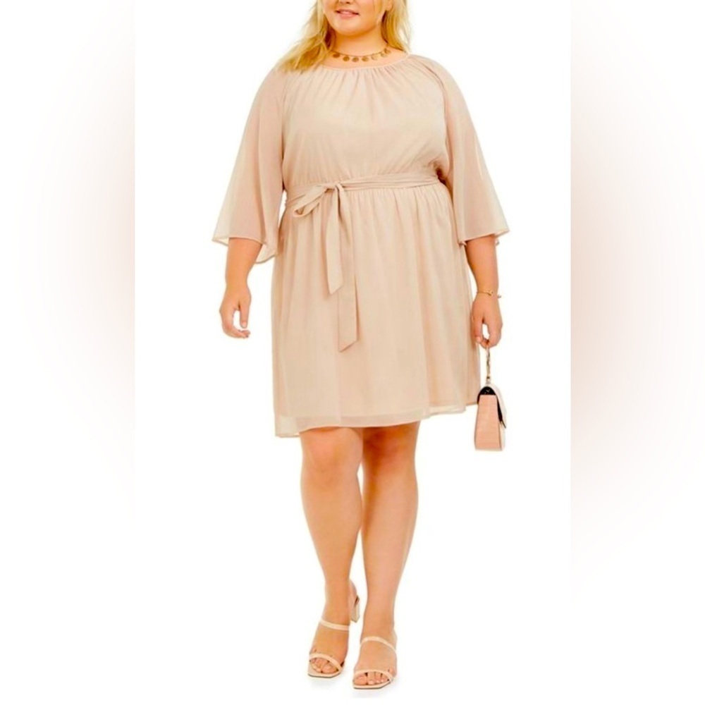 City Studio Champagne Cream Mid Length Boho Formal Dress Elastic Waist size 2X